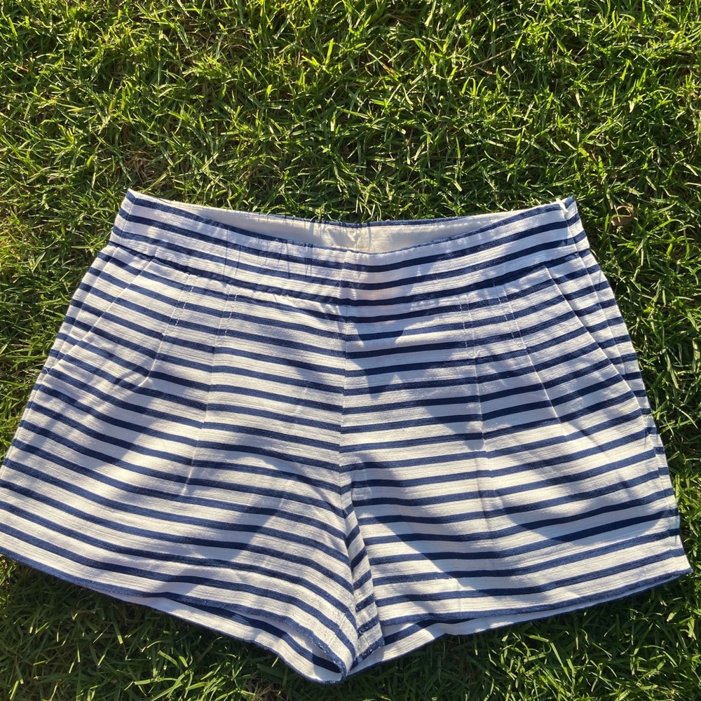 J.CREW Nautical Blue White Striped Pleated Shorts